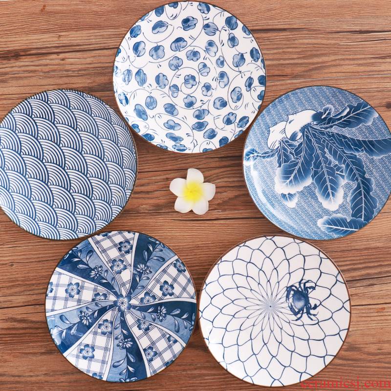 Package by Japanese and Chinese under the glaze color ceramic plate household restoring ancient ways round dish dish dish porcelain plates