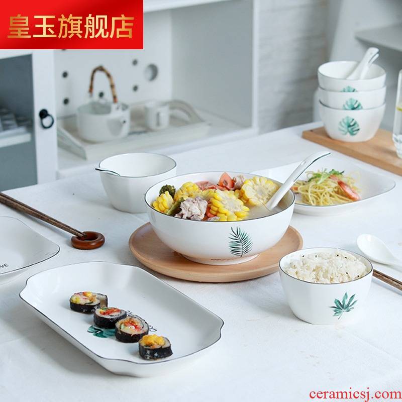 Hj dishes suit household 4/6 men jingdezhen ceramic tableware European large noodles soup bowl bowl dish group