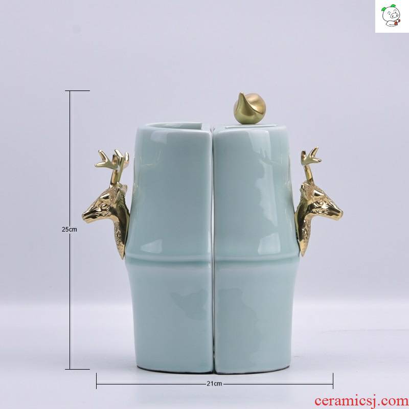 Nordic 2019 new Chinese style soft adornment is placed between the post - modern floor example study bookcase deer cooper ceramics