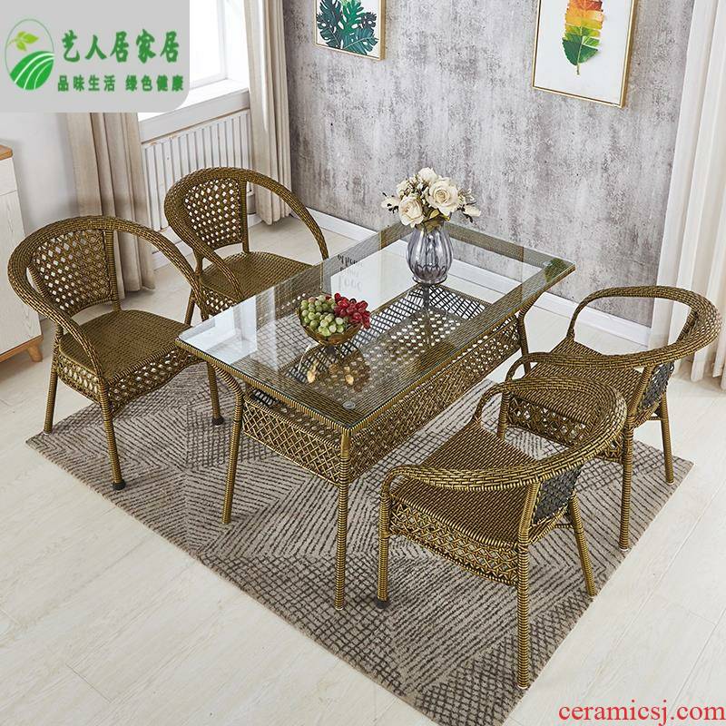 Imitation rattan chairs, is suing garden 345 sets leisure large rectangular balcony cane tea tables and chairs combination