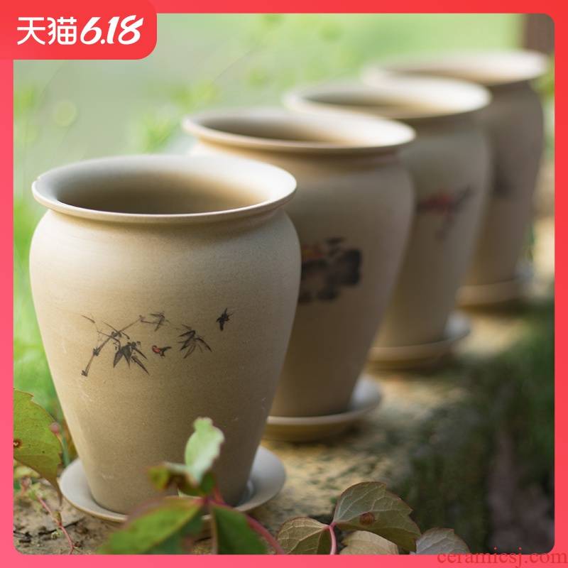 Creative to restore ancient ways more meat cooks, coarse pottery flower POTS, breathable ceramic flowerpot contracted classic Chinese style manual old from running