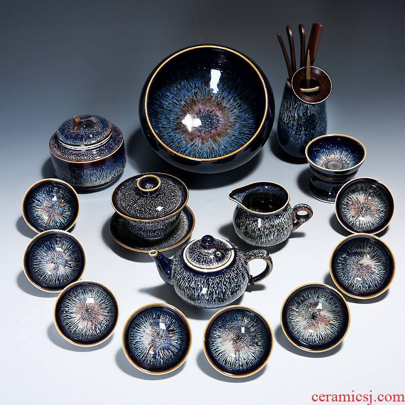 Jingdezhen built light tea set ceramic household utensils teapot teacup silver star kung fu tea set gift boxes