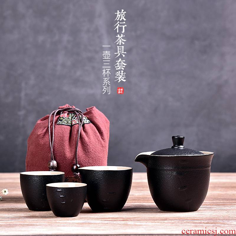 HaoFeng ceramic cup to crack a pot of travel two cups of tea set is suing portable bag home Japanese kung fu tea pot