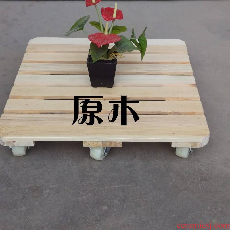 Solid wood, removable tray flower bracket wooden flower pot holder balcony flowerpot base with universal wheel shelf tray