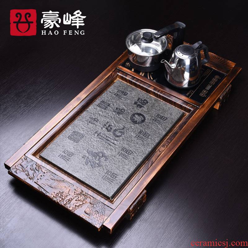 HaoFeng solid wood'm f with sky sharply stone tea tray tea tea tray tea four unity of electric heating furnace