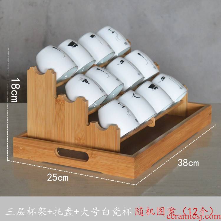 Kung fu tea cup rack tray bamboo cup tea sets the receive waterlogging under caused by excessive rainfall frame double cup beverage holder shelf