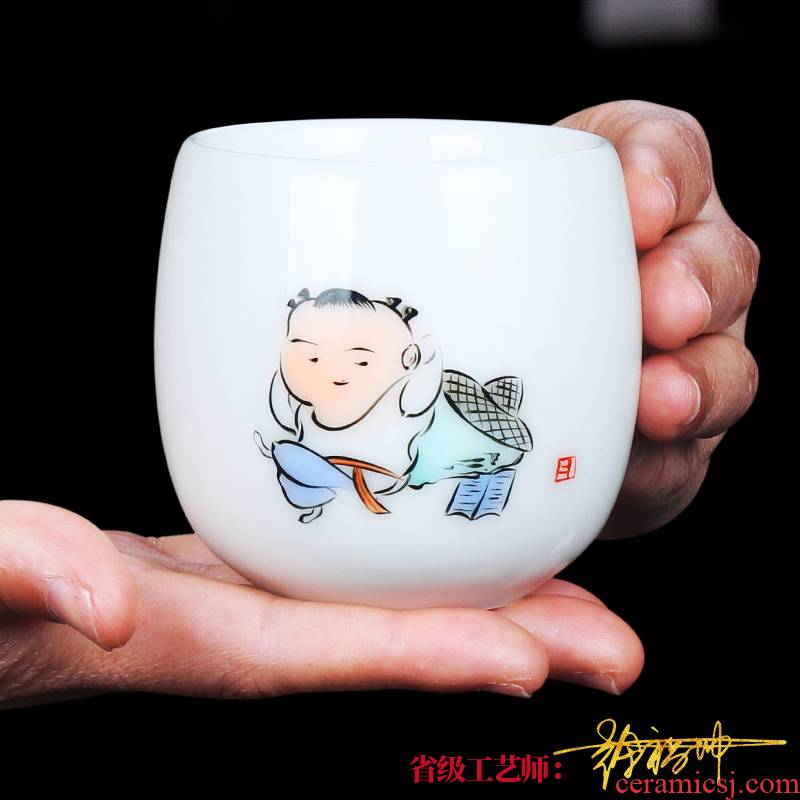 The Master artisan fairy Xu Fukun hand - made white porcelain teacup Master cup ceramic household creative move sample tea cup single CPU
