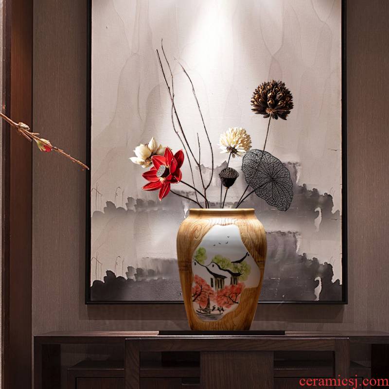 Jingdezhen dried flowers flower arrangement of new Chinese style zen vase furnishing articles ceramic table sitting room TV ark, adornment to restore ancient ways