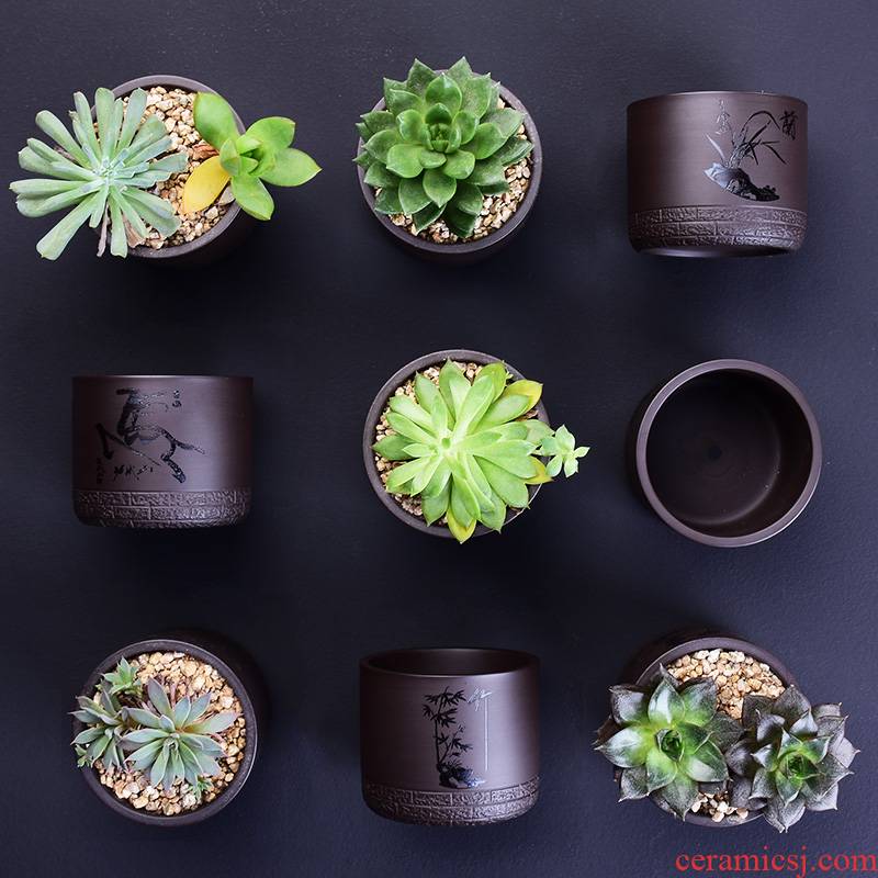 Fleshy flower pot in creative ceramic custom engraving LOGO text breathable contracted the desktop, the plants potted violet arenaceous basin