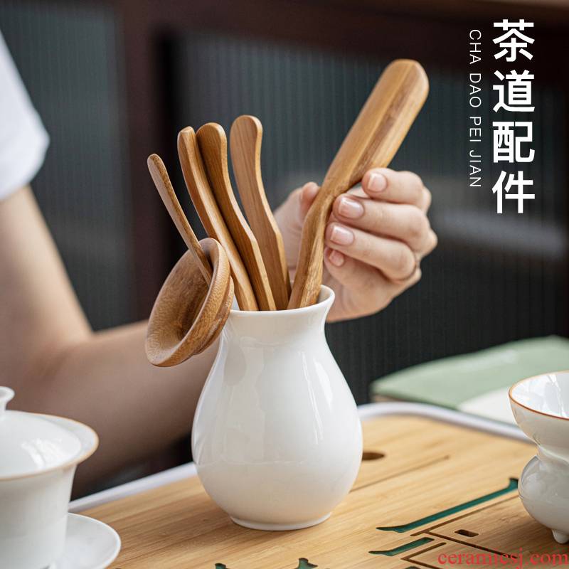 Contracted tian, white tea way to 6 gentleman combination kung fu tea accessories ceramic tube of bamboo wood ChaGa tea spoon