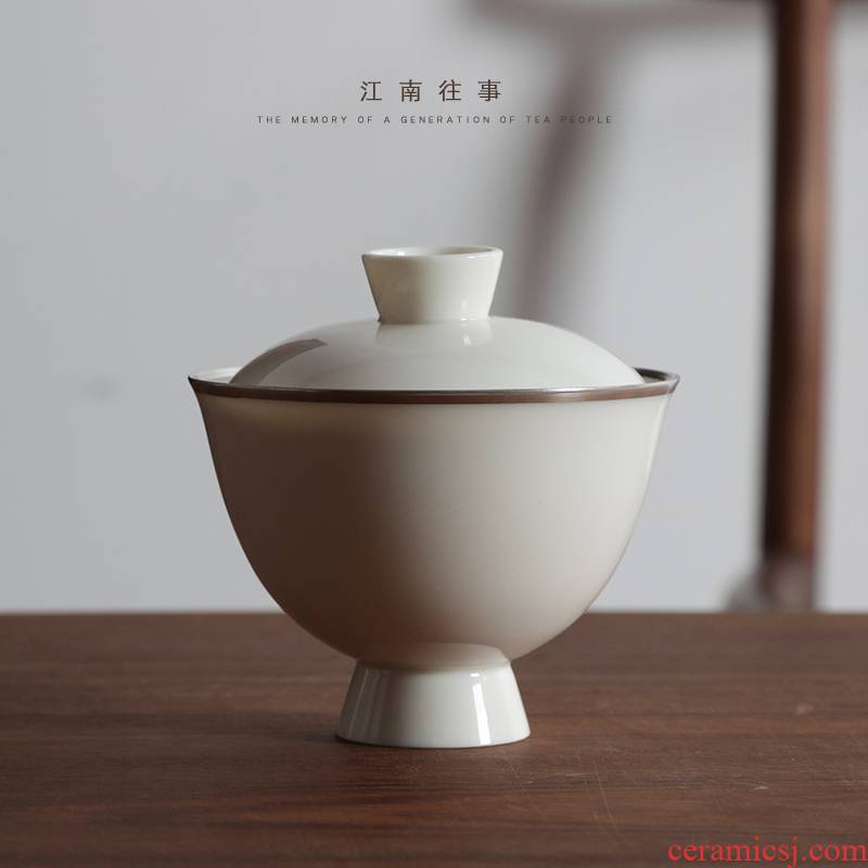 Jiangnan hand past thin foetus tureen built white jade porcelain cups kung fu tea bowls household ceramic tea set tea bowl