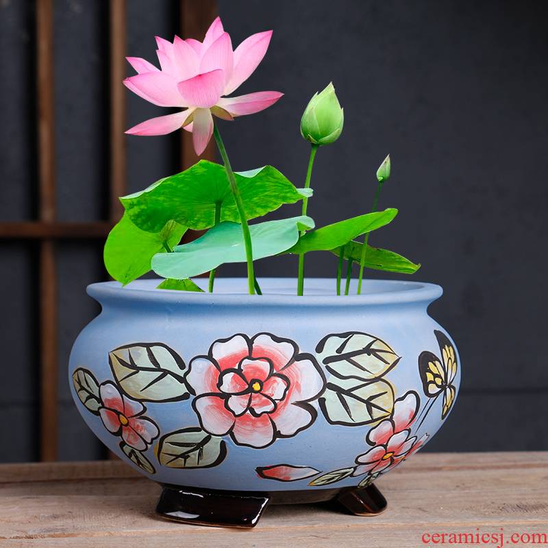 Refers to ceramic flower POTS, large diameter bowl LianHe flowerpot hand - made home hydroponic water to raise extra large money plant pot