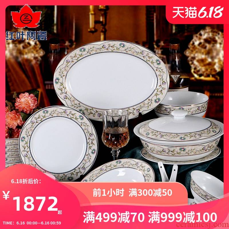 Red suit creative household European dishes suit tableware ceramic bowl dish 68 suits for Eden garden