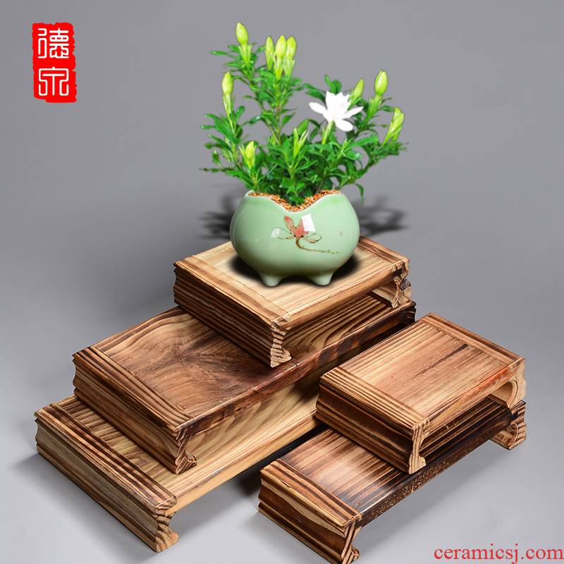 Classical creative pine solid wood, a square round wooden base bracket large fleshy green the plants flower POTS mortise and tenon be tray