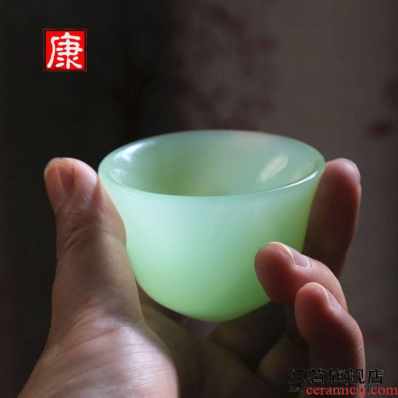 Coloured glaze jade glass cup small household glass classical Chinese liquor cup retro imitation jade jade cup pure manual products