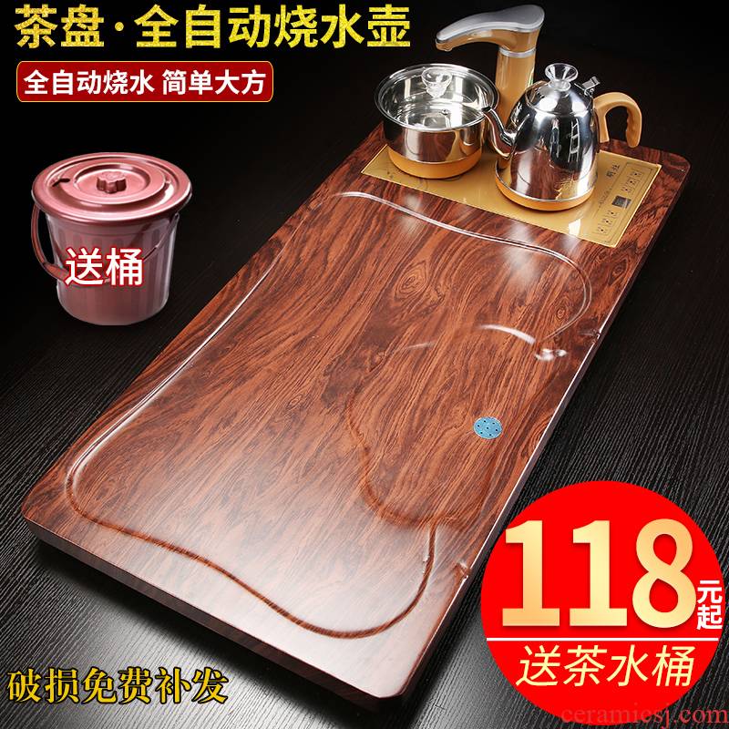 With electrical household solid wood, stone tea tray package half automatic one whole piece of solid wood king special processing