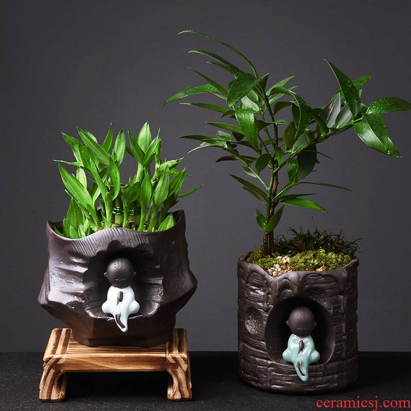 Zen monk purple sand flowerpot planting more creative ceramic office meat asparagus bracketplant rich tree money plant POTS