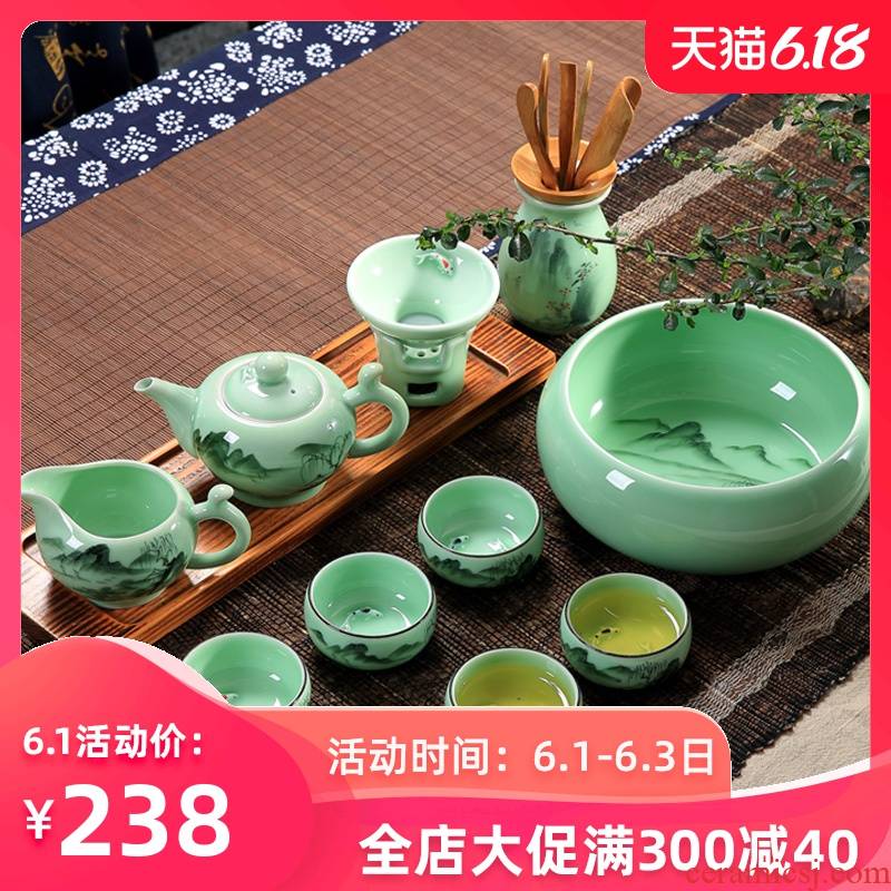 Household longquan celadon ceramics small kung fu tea set ceramic teapot teacup gift set gift suit Chinese style