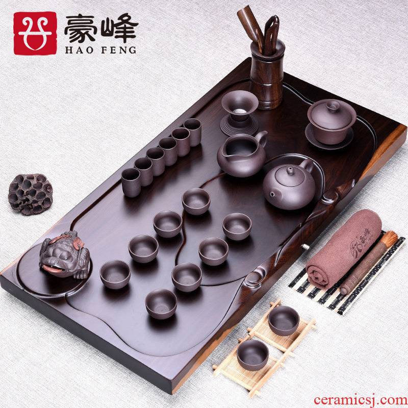 HaoFeng the whole piece of ebony wood tea tray tea saucer sea of a complete set of kung fu tea set