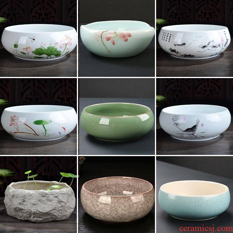Large ceramic rectangular flower refers to flower pot office household circular water raise money grass plant creative water lily