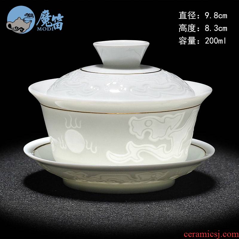 The flute pure manual only three tureen large tea cups white porcelain ceramic household jingdezhen blue and white porcelain tea bowl