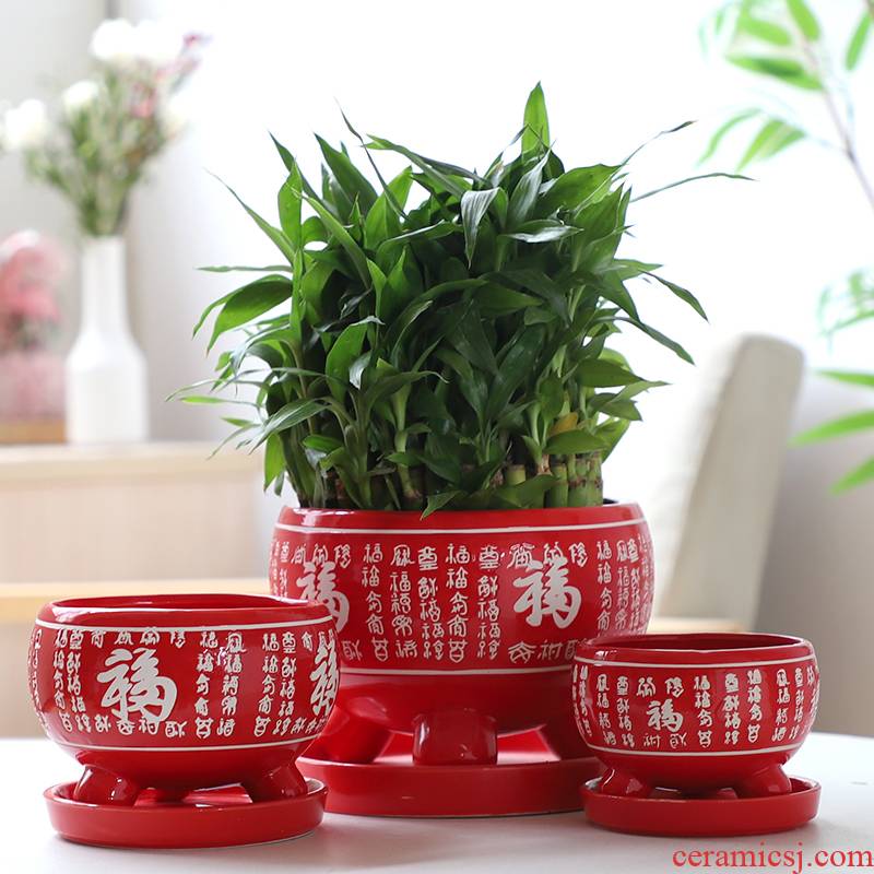Chinese red ave flowerpot ceramic indoor large - sized belt tray bracketplant individuality creative contracted more than other meat flowerpot