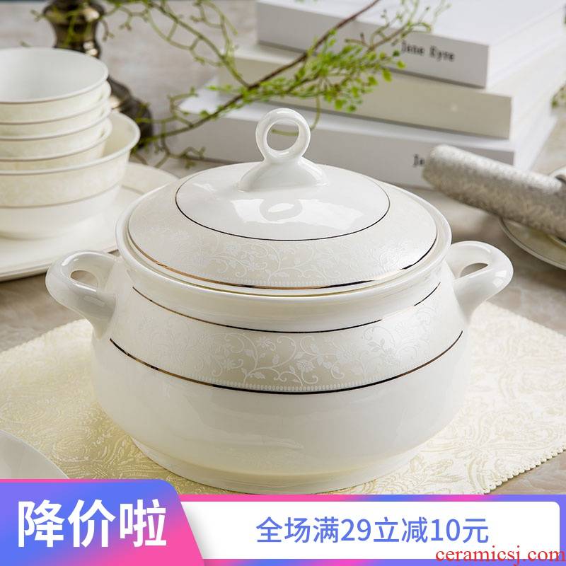 Jingdezhen with cover round ceramic basin palace in clay pot soup dishes suit creative large - sized domestic large bowl of soup bowl
