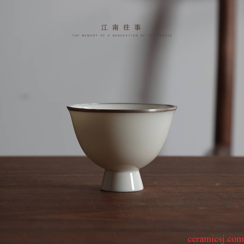 Jiangnan building ceramic cups white jade porcelain kung fu tea set manually past thin body taste a cup of tea cup a single master