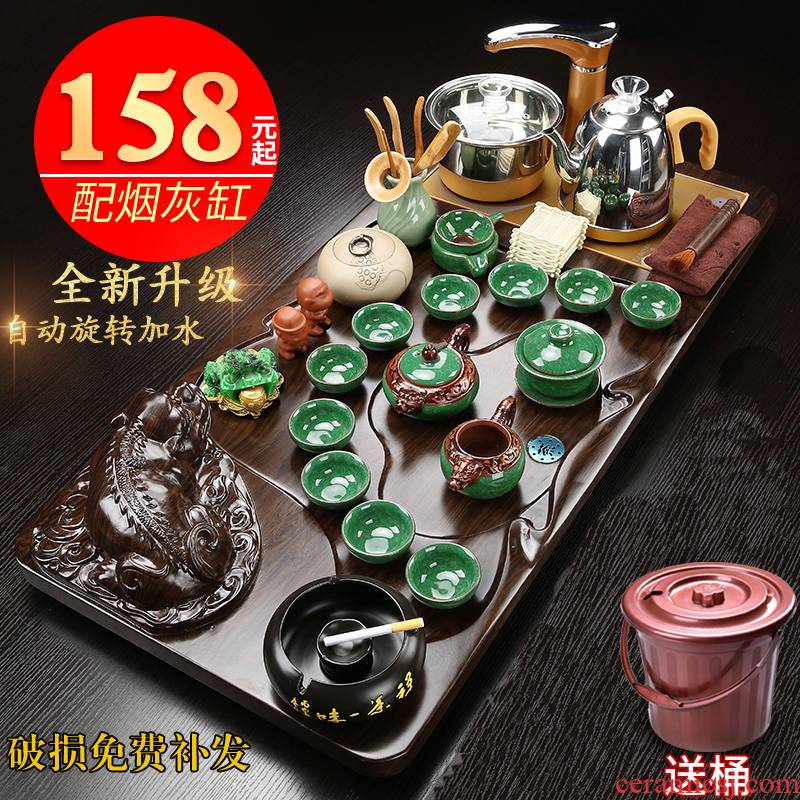 Household ceramics kung fu tea sets tea tray was contracted sitting room tea table of a complete set of solid wood tea tray cups magnetic electric heating furnace