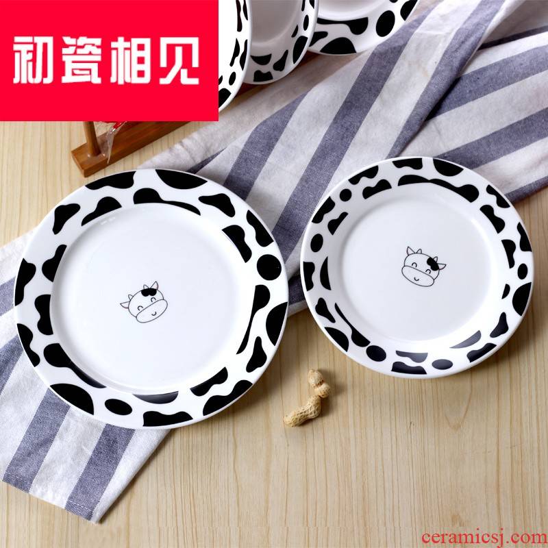 Ten - day home cows disc ceramic tableware porcelain meet each other at the beginning of the creative household cow cartoon panda plate ceramic pottery plate