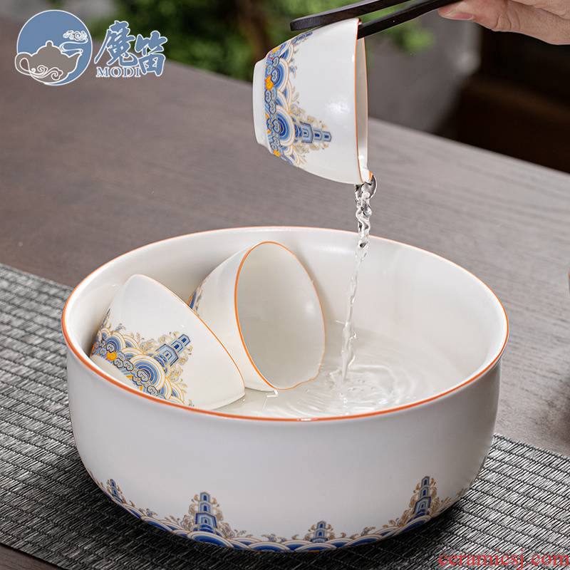 The flute to heavy gold colored enamel tea wash large writing brush washer water jar for wash bowl ceramic household kung fu tea set with parts