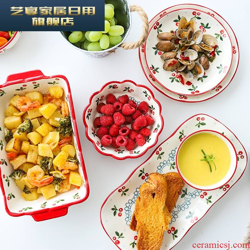 5 sl cherry than ceramic tableware suit long tableware chopsticks soup bowl bowl meal plate plate rainbow such use
