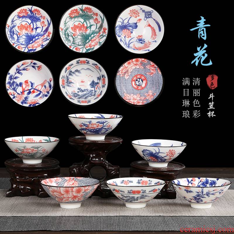 The flute blue and white porcelain ceramic tea cup hand - made kung fu tea tea set, sample tea cup hat to cup The master cup single CPU