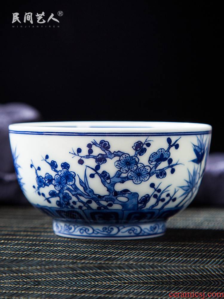 Folk artists hand - made, poetic big master of blue and white porcelain cup single CPU jingdezhen ceramic kung fu tea cups