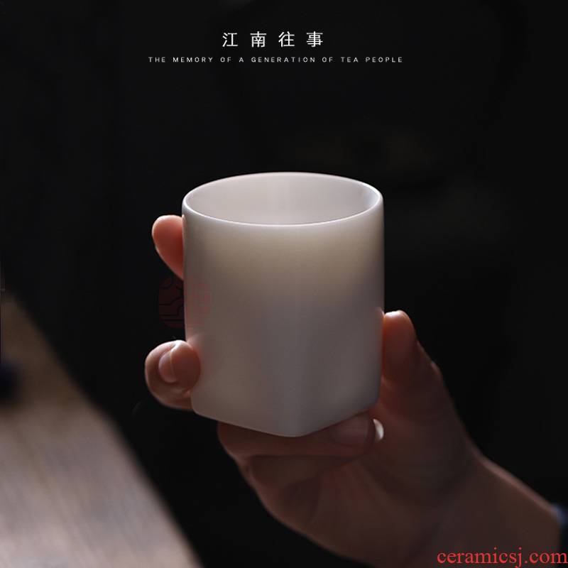 Jiangnan past Chinese white undressed ore ceramic cups square cup suet jade kung fu tea set large master cup single CPU