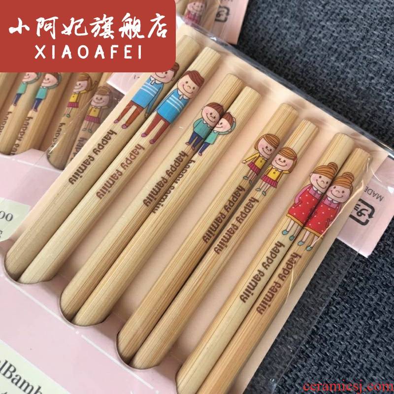 The fictional cartoon Family of 3, 4, chopsticks tableware suit mouldproof natural chopstick can distinguish homes with chopsticks
