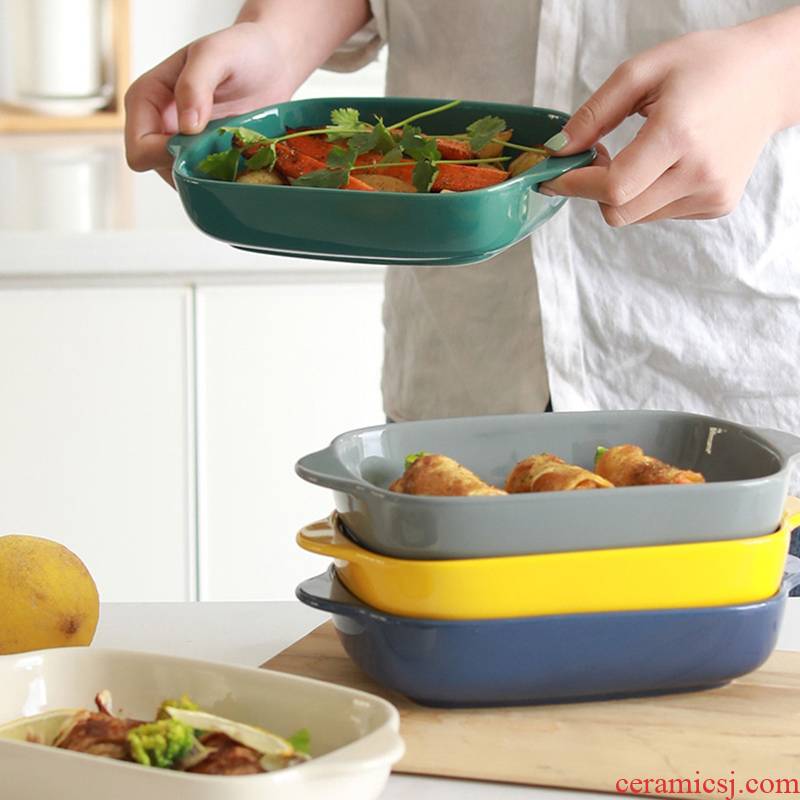A Rectangle ceramic baking bowl pan ears cheese baked FanPan household dinner plate microwave oven baking pan