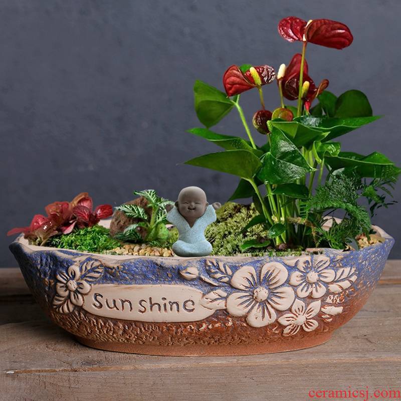 Restoring ancient ways of large diameter fleshy ceramic platter flowerpot special offer a clearance package mail fleshy flowerpot coarse pottery large green the plants