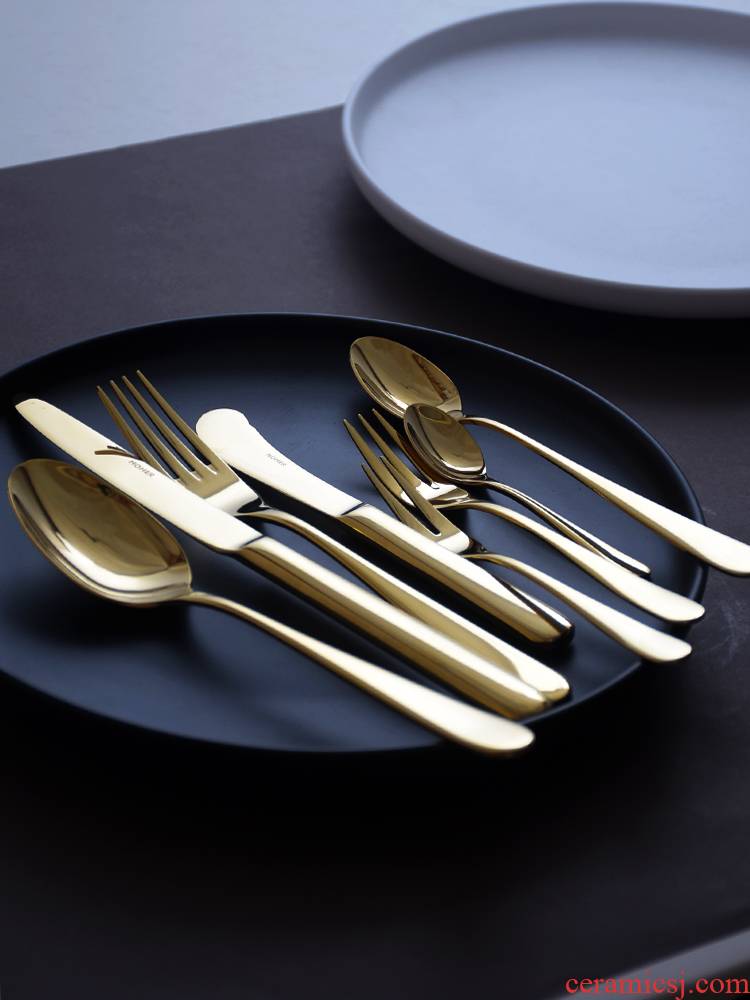 The top HOHER pattern gold mirror stainless steel tableware steak knife and fork spoon stir The coffee spoon, fruit fork