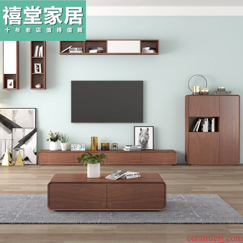 I and contracted TV ark combination telescopic tea table sitting room background wall hanging cabinet furniture Nordic size family suits for