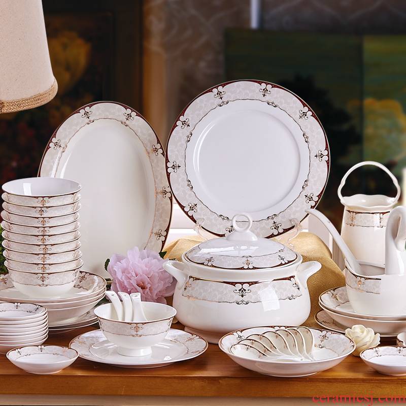 Dishes suit household ipads porcelain tableware suit of jingdezhen ceramic porcelain head of 58 high - end European Dishes