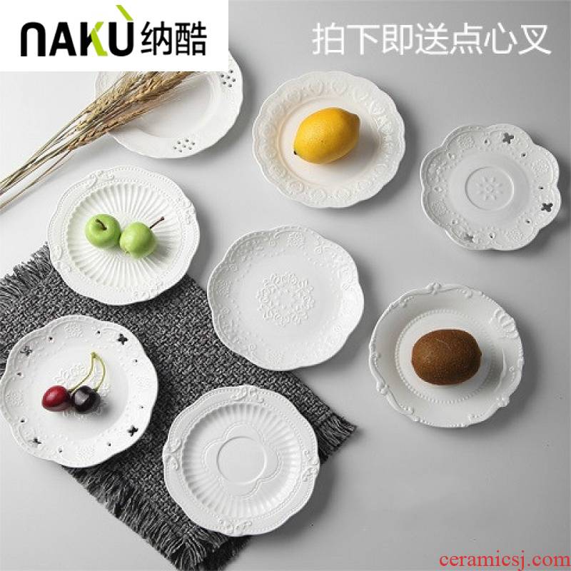 , cool European relief cake delicious food dish plate 6 inch dab of small ceramic disc flat white porcelain plate