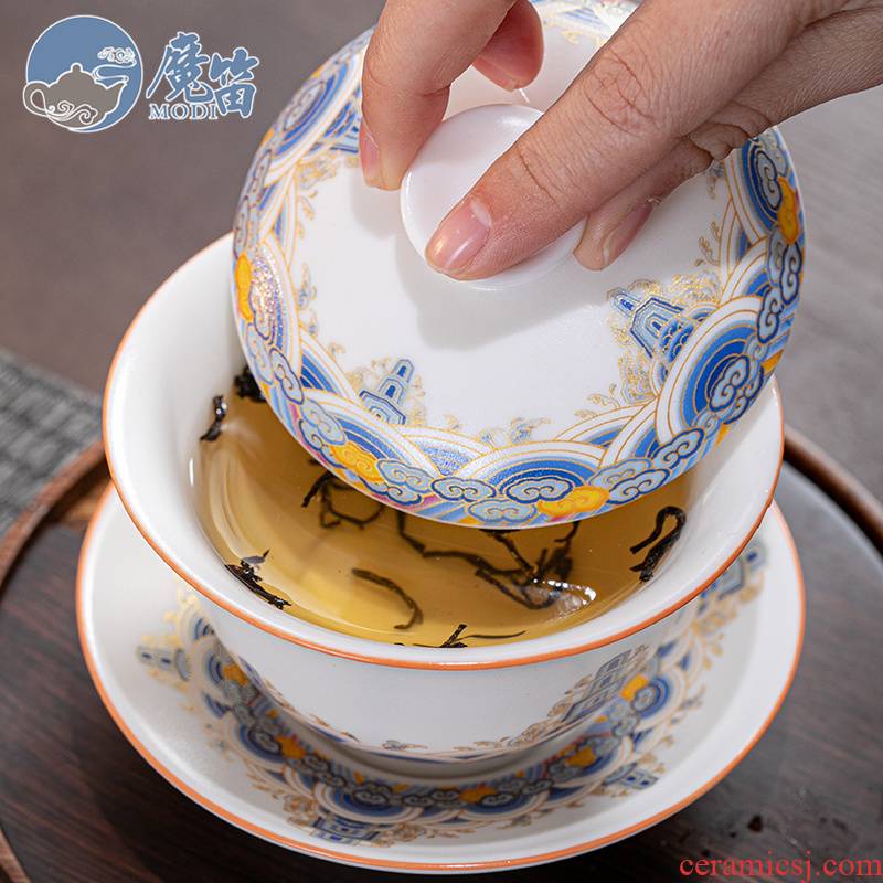 The flute gold colored enamel only three tureen large single white porcelain tea cups cup pot of kung fu tea set