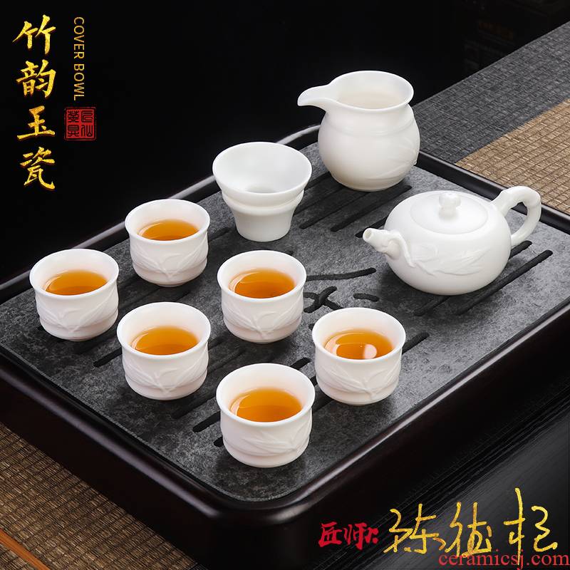 The Master artisan fairy DE - gen Chen checking ceramic kung fu tea set fat white porcelain of bamboo teapot tea cups