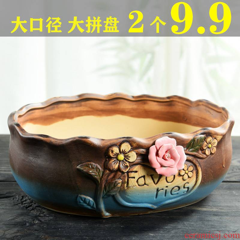 Large ceramic big flowerpot contracted Large caliber thick fleshy flowerpot pottery flowerpot clearance meaty plant platter combination