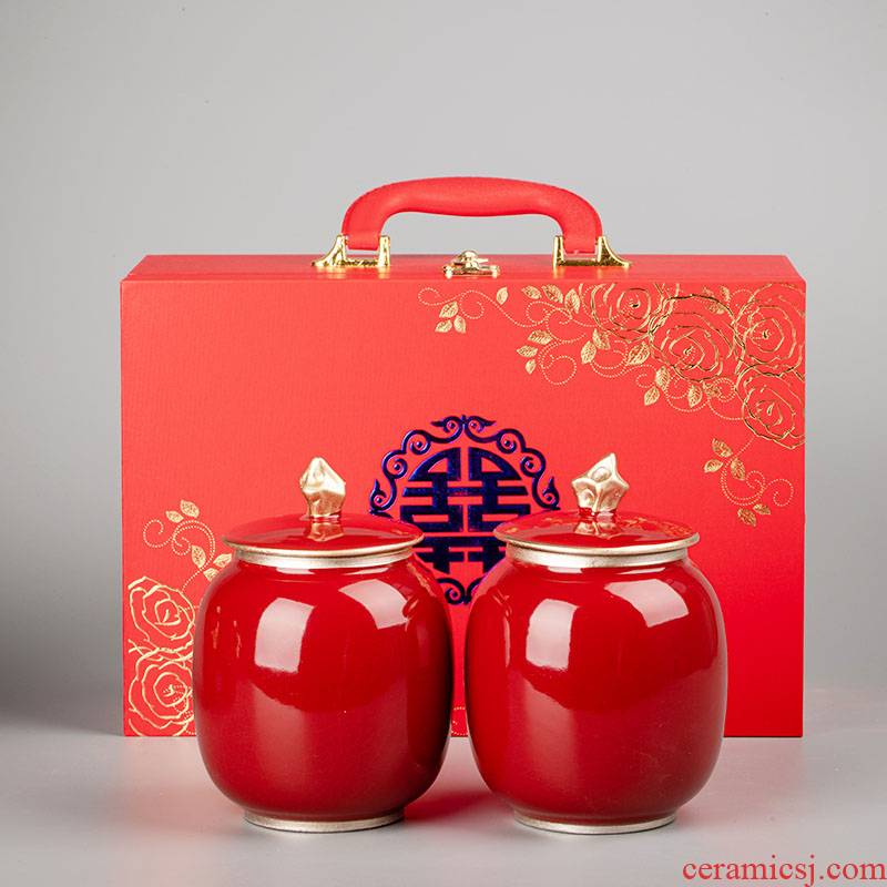 I swim wedding wedding red sugar pot jujube tea can seal as cans ceramic household dowry gifts custom
