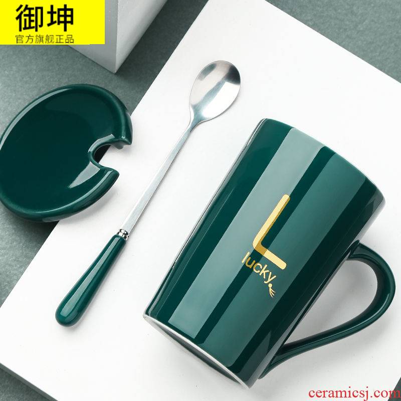 Ceramic cup high - capacity han edition, lovely boys and girls couples mark cup with cover spoon cup coffee cup
