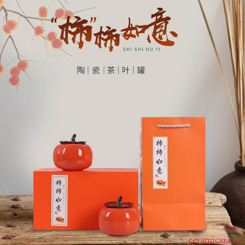 Persimmon tea as cans ceramic small household tea warehouse creative seal storage POTS furnishing articles mini storage POTS gift boxes