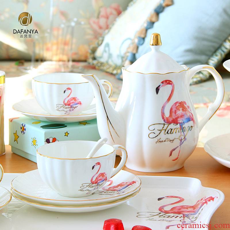 The flamingo suit European cups tea coffee set English afternoon tea coffee cup set household teapot and pure and fresh
