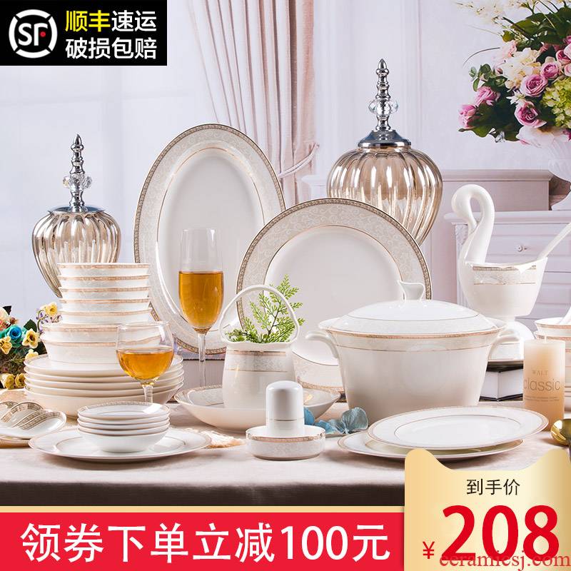 Dishes suit household light key-2 luxury European - style jingdezhen ceramic bowl dish chopsticks contracted ipads porcelain tableware set combination